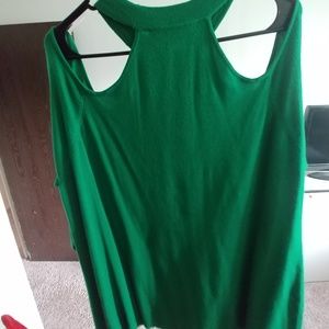 Green Ashley Stewart Cold Shoulder Sweater